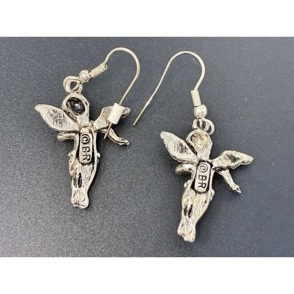 Vintage Angel Cherub Earrings ©BR – Silver-Tone Dangle Hook Jewelry Artisan